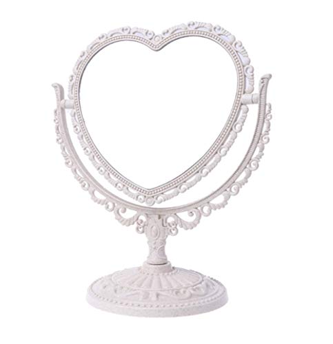 AKOAK Heart-Shaped Cosmetic Mirror - Plastic, Double-Sided, Rotatable, Lightweight Tabletop Makeup Mirror for Bathroom & Bedroom (Beige) | Plastic, Double-Sided, Rotatable, Lightweight Tabletop - color: Beige