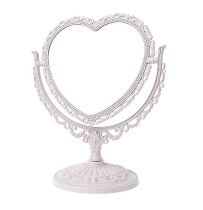 AKOAK Heart-Shaped Cosmetic Mirror - Plastic, Double-Sided, Rotatable, Lightweight Tabletop Makeup Mirror for Bathroom & Bedroom (Beige) | Plastic, Double-Sided, Rotatable, Lightweight Tabletop - color: Beige