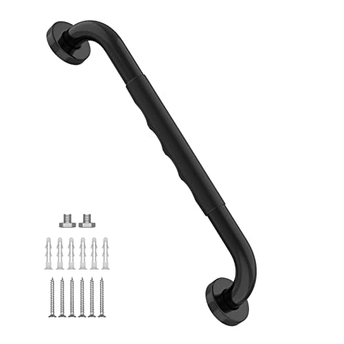 24 Inch Shower Grab Bar Anti Slip Rubber Grip, Munzong Black Bar for Toilet | Stainless Steel Bathroom Grab Bar Bathroom Balance Bar Safety Handrail Support Handicap Injury Elderly Senior Assist Bath - color: Black&Black Rubber, size: 24 Inch