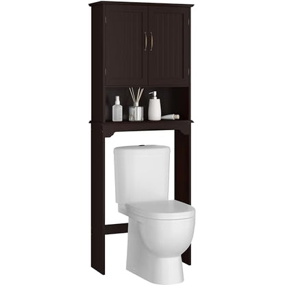 Topeakmart Over The Toilet Storage Cabinet, Bathroom Organizer, Espresso | Bathroom Shelf Over Toilet with Adjustable Shelf & Double Doors, Home Space-saving Furniture, L24.5xW9xH66 Inches - color: Espresso