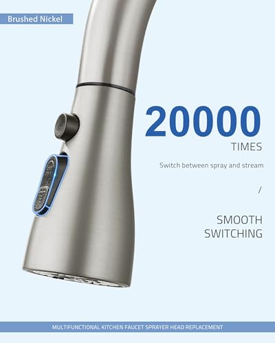 Kitchen Faucet Spray Head Replacement, Pull Down Sprayer with 15 Adapters | Pull Out Faucet Spray Nozzle, 3 Modes Stream/Spray/Strong Spray, DOE CEC Certified, Simple Installation, Brushed Nickel - color: Brushed Nickel
