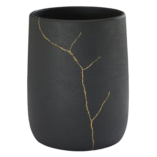 Nicole Miller - Wastebasket, Decorative Trash Can, Resin Bathroom Accessories (Sydney Collection, Black/Gold) - size: Wastebasket