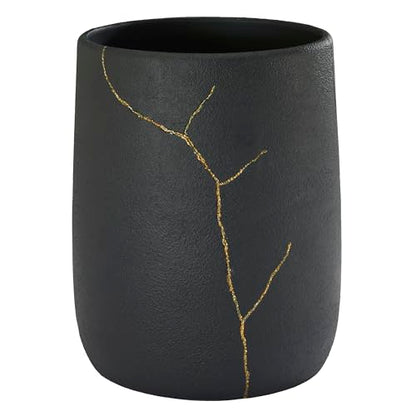 Nicole Miller - Wastebasket, Decorative Trash Can, Resin Bathroom Accessories (Sydney Collection, Black/Gold) - size: Wastebasket