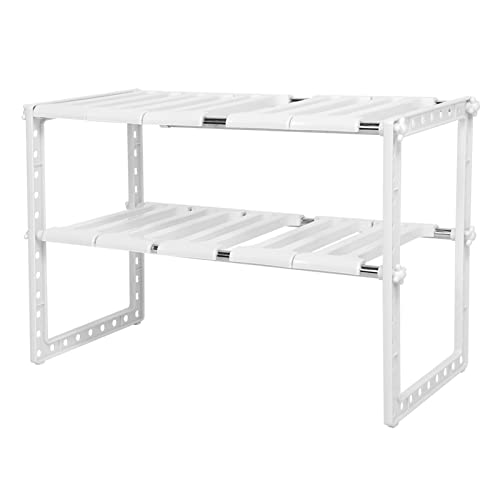 Mingzhe Retractable 2-Layer Storage Rack Adjustable Length Under Sink Organizer Stainless Steel Kitchen Shelf with Height Adjustment for Dishware Storage