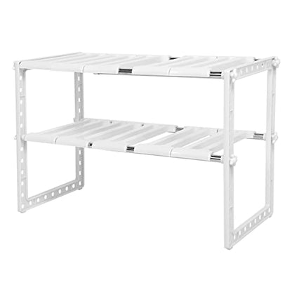 Mingzhe Retractable 2-Layer Storage Rack Adjustable Length Under Sink Organizer Stainless Steel Kitchen Shelf with Height Adjustment for Dishware Storage