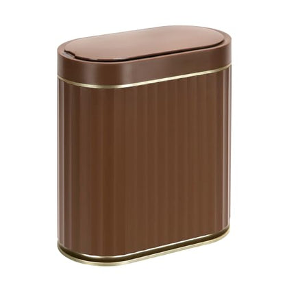 ELPHECO Bathroom Trash Can with Lid, 2 Gallon, Automatic Lid, Brown Gold | Motion Sensor Garbage Can, Slim Plastic Wastebasket, Smart Trash Bin for Bedroom, Bathroom and Office - color: Brown Gold