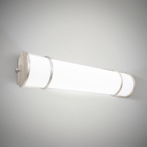 ASD LED 24" Vanity Flush Mount Light Fixture, Linear Bathroom Lighting Bar | 3CCT, Dimmable, Energy Star, ETL Listed | 25W 1950LM 3000-5000K 120V | Long Tube Bath Wall Sconce Over Mirror | Nickel - color: Brushed Nickel | Half Cylinder, size: 120V | 24 In
