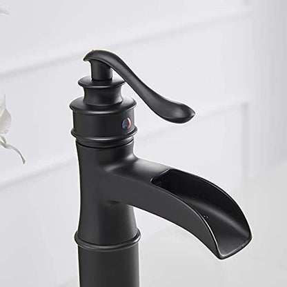 Vessel Sink Faucet Black Waterfall Bathroom Faucets Single Hole | with Pop Up Drain Stopper and Supply Lines,Drip-free Ceramic Cartridge, Farmhouse Vanity Bowl Sink Faucet,Lead-Free Brass - color: Black