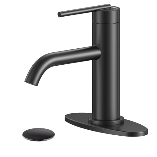 Black Bathroom Faucet for Single Handle,HURRAN Bathroom Faucet 1 Hole with Pop-up Drain and Deck,Fits 1 Hole or 3 Hole Installations for Vanity,Bathroom & RV - color: Black, size: short
