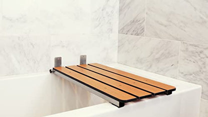 Seachrome Hermosa 32" x 13.5" Back Wall-Mount Folding Teak Tub Seat with 3" Slats - color: Phenolic Teak