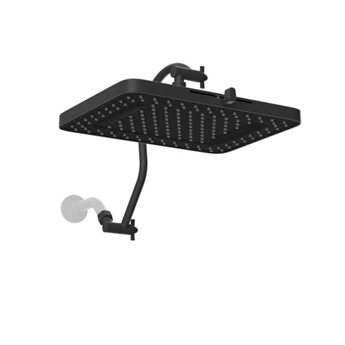 Hibbent 13'' Rain Shower Head with 12'' Shower Extension Arm, Matte Black | High Pressure 5 Modes Rainfall Shower Head with Solid Brass Adjustable Shower Arm Extender, Waterfall fixed Square Showerhead - color: Matte Black