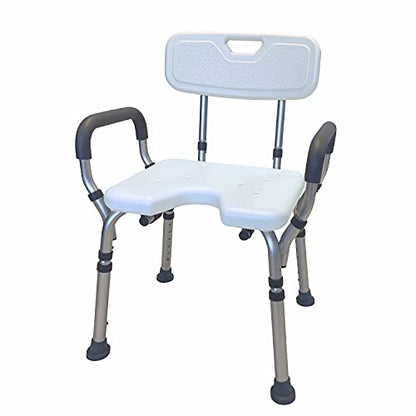 Deluxe Armed Shower & Bath Chair with Back & Arms, Snap On Tool Free Assembly, Lightweight & Seat Height Adjustable, Great for Travel (Hygienic with Back)