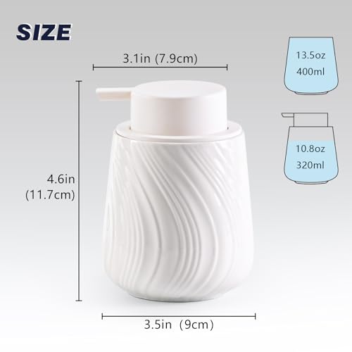 Agyiuns soap Dispenser Ceramic Lotion Dispenser with Easy-to-Press Pump for Bathroom 13.5 oz refillable Liquid Hand soap Dispenser for Hand sanitizers (Liquid-White) - color: Liquid-white