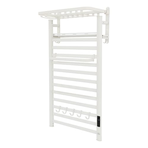 Towel Warmer Rack, 12 Bars Aerospace Aluminium Wall Mounted Electric Heated Towel Rack, Plug-in Towel Dryer with Timer, 86-140°F Temp,Touch Screen for Bathroom, 180W, IPX4 (White)