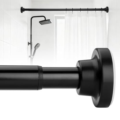 Black Shower Curtain Rods 17-83 Inch, Adjustable 1" Diameter Drapery Telescoping Curtain Rods for Bathroom,No Drill Anti-Rust Non-Slip Heavy Duty Spring Tension Shower Rod - size: 17-83 inch