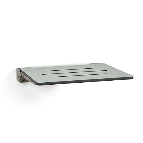 18 inch Silhouette Slimline Folding Wall Mount Shower Bench Seat, Sea Green Seat with Silver Frame - color: Sea Green Seat With Silver Frame