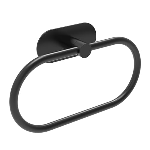 Adhesive Towel Holder for Bathroom Matte Black No Drill Hand Towel Ring Stainless Steel and Zinc Alloy Self Adhesive Towel Hanger for Bath, Kitchen - color: Matte Black