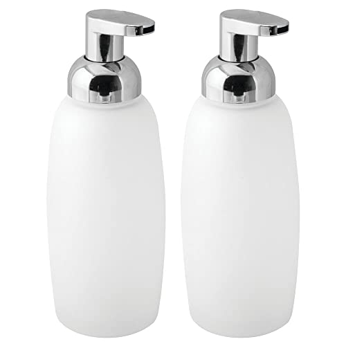 mDesign Refillable Glass Foaming Hand Soap Dispenser - Foam Soap Pump Bottle Container for Bathroom Counter Top - Decorative Foam Soap Dispenser - Malloy Collection - 2 Pack - Clear Frost/Chrome
