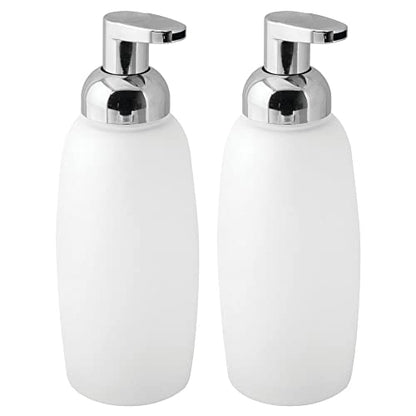 mDesign Refillable Glass Foaming Hand Soap Dispenser - Foam Soap Pump Bottle Container for Bathroom Counter Top - Decorative Foam Soap Dispenser - Malloy Collection - 2 Pack - Clear Frost/Chrome