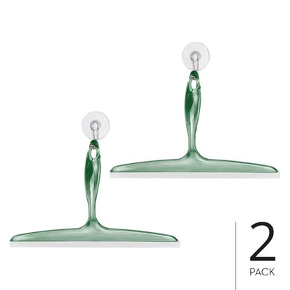iDesign Bathroom Plastic Shower Squeegee, Clear/Green, Set of 2 | Wall Hook Included - color: Clear/Green, style: Pack of 2