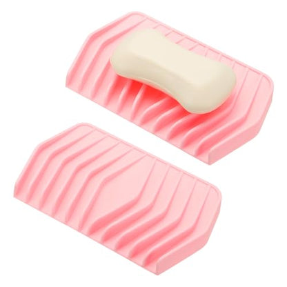 uxcell 2Pcs Soap Dish with Drainage, Silicone Self Draining Soap Bar Holder Sponge Shampoo Bars Tray for Bathroom, Shower, Bathtub, Kitchen, or Countertop(Pink) - color: Pink