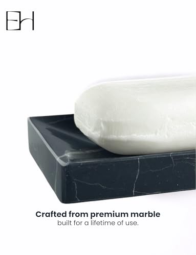 Marble Soap Dish for Shower | Real Marble Black Marquina, Non-Slip Feet, Stone Bar Soap Saver, Holder Container for Bathroom Decor Accessories Rectangular - size: Black Marquina