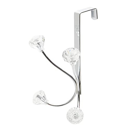 Home Basics Over the Door Double Towel Crystal Hooks, For Hanging Clothes, Coats, Robes or Towels, Organize Bathroom, Bedroom and Closet, Chrome 5" x 3" x 7.25 | Steel Door Hook Rack with Double Hanging Hooks & Crystal Accents - Ideal for Towels, Bags, Co