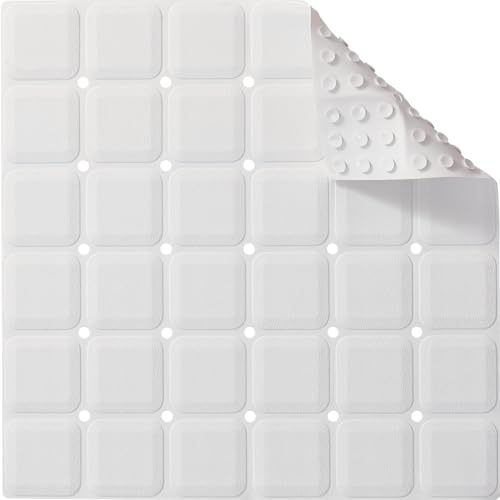 Webos Anti Slip Shower Mat for Tub & Shower Stall, 21" x 21" Square Silicone Bathtub Mat with Powerful Suction Cups, Fast-Draining, Machine Washable Soft Foldable Bathroom Mat, White - color: White, size: 21" x 21" (Square)