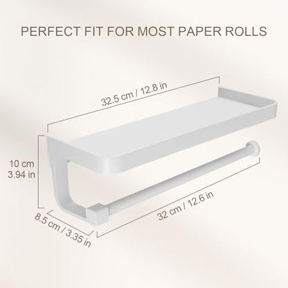 Paper Towel Holder Wall Mount with Shelf, Bathroom/Kitchen Paper Towel Holder, Effortless One-Handed Tear, Rust-Proof Metal for Bedroom - color: White