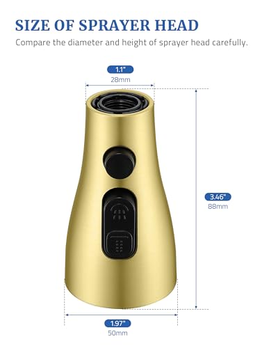 Kitchen Faucet Spray Head Replacement, Pull Down Sprayer with 15 Adapters | Pull Out Faucet Spray Nozzle, 3 Modes Stream/Spray/Strong Spray, DOE CEC Certified, Simple Installation, Brushed Gold - color: Gold Brushed