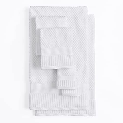NY Loft 100% Cotton 6-Piece Bath Towel Set | White | Oeko-TEX | Quick-Dry | 30" x 52" Bath Towels | 16" x 28" Hand Towels | 12" x 12" Washcloths | Super Absorbent | Designer-Styled Texture - color: Bright White, size: 6 Piece Set
