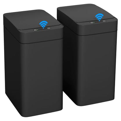 Furmax 2.5 Gal Bathroom Trash Cans with Lid, Touchless Motion Sensor 2 Pack | Small Smart Wastebaskets Waterproof Plastic Garbage Cans for Office, Kitchen - color: Black