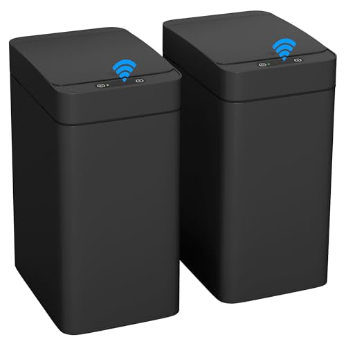 Furmax 2.5 Gal Bathroom Trash Cans with Lid, Touchless Motion Sensor 2 Pack | Small Smart Wastebaskets Waterproof Plastic Garbage Cans for Office, Kitchen - color: Black