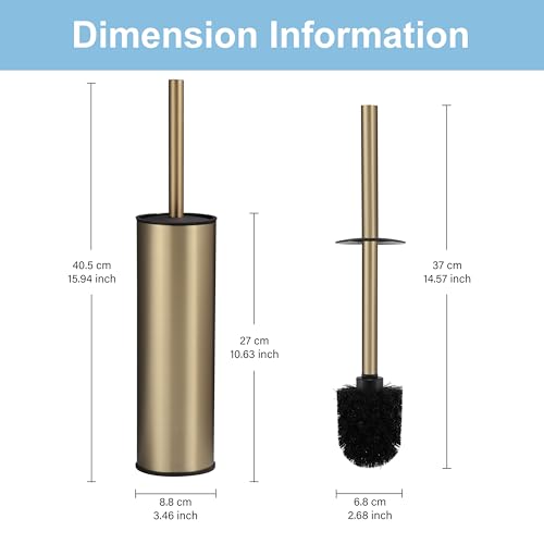 BGL Brushed Gold Toilet Brush and Holder,Stainless Steel Toilet Brushes for Bathroom with Holder - color: Brushed Gold