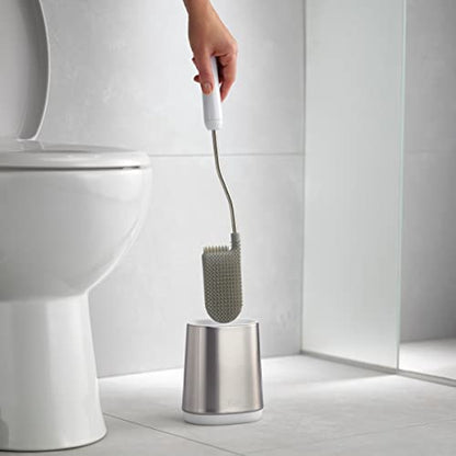 Joseph Joseph Flex Lite Silicone Toilet Brush with Slimline Holder Set, Flexible Head, drip, Anti-Clog deep Clean - Stainless Steel - size: 1 Count (Pack of 1)