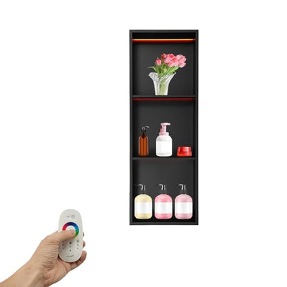 12 * 36In RGB LED Light Shower Niche, 3-Tier Stainless Steel Recessed Storage with Remote Control, Black No Tile Needed Wall Niche for Bathroom Storage Built-in Installation (12x36in RGB) - size: 12x36in RGB