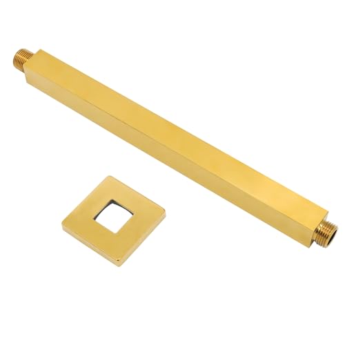 Enga Brass 12 Inch Ceiling Mount Shower Arm and Flange, Square Rain Shower Head Arm, Bright Gold - color: Polished Gold, style: 12 Inch