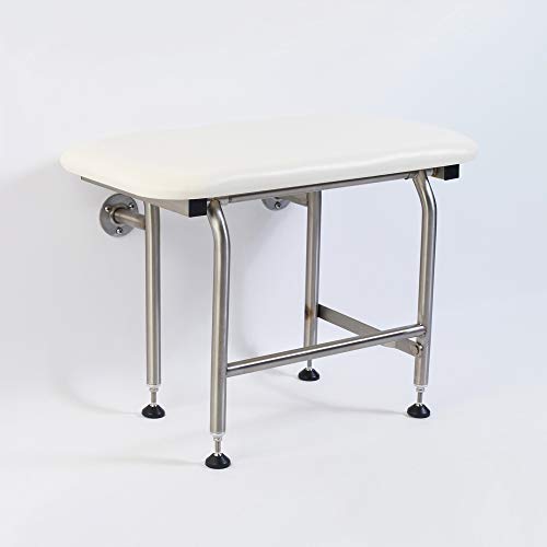 Padded Folding Shower Seat with Legs - Wall Mount Bench for Inside Shower / Bathroom Safety Assist / 304 Stainless Steel / Marine Vinyl / 32" x 16" - size: 32 x 16"
