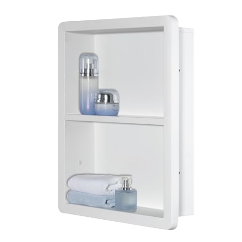 IDYLLOR Shower Niche 14x18, Recessed Medicine Cabinet Without Mirror, 304 Stainless Steel Bathroom Storage Cabinet with Shelf, Waterproof Wall Niche for Bathroom in Matte White - color: Matte White, size: 14"x 18"