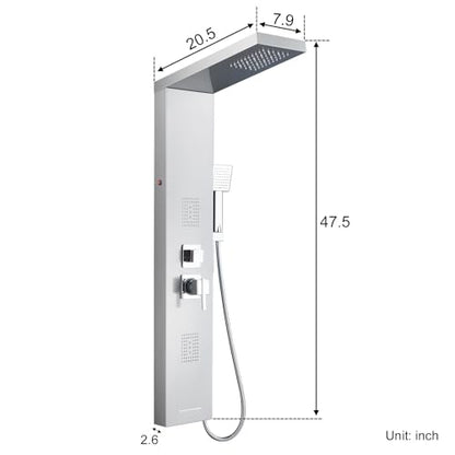 5-in-1 LED Shower Panel Tower System Stainless Steel Brushed Nickel | Rainfall head | 2-in-1 body jets | Handheld shower | Tub spout | LED lights | Wall mount - color: Brushed Nickel