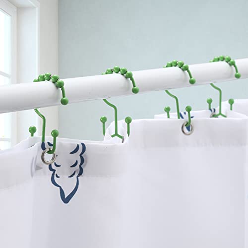 Shower Curtain Hooks, Goowin Shower Curtain Rings, Stainless Steel Shower Curtain Hooks Rust Proof Free Sliding Double Shower Hooks for Curtain, Shower Curtains & Liners (Green) - color: Green