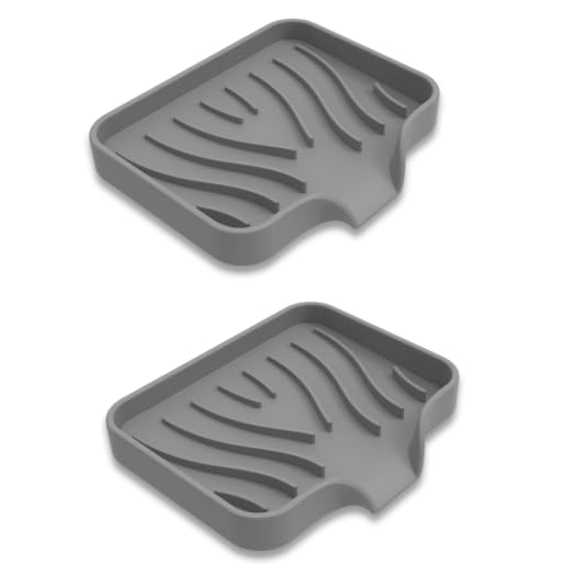 Silicone Soap Dish with Drainer, Fast Dry Kitchen Bath Grey Small 2-Pack | Soft silicone non-slip holder for sponge, dispenser, scrubber, bottle&cup,Quick-dry prevents mildew in shower, kitchen & bath - color: Grey, size: Small