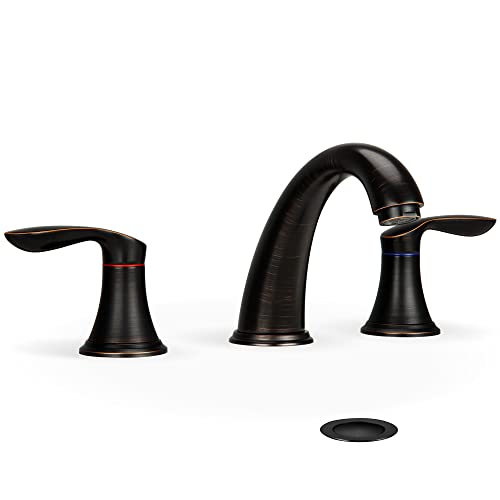 Bathroom Sink Faucet, Faucet for Bathroom Sink, Widespread ORB Bathroom Faucet 3 Hole with Plastic Pop Up Drain and cUPC Lead-Free Hose-(Oil Rubbed Bronze) - color: ORB, size: 8 inch 1 pack
