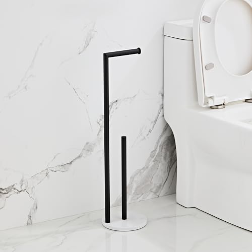 Marble Toilet Paper Holder Stand -Matte Black, Freestanding with Storage, Floor Stand, Silver Toilet Roll Holder, Standing Paper Towel Holder - color: Matte Black