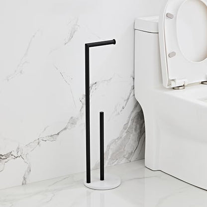 Marble Toilet Paper Holder Stand -Matte Black, Freestanding with Storage, Floor Stand, Silver Toilet Roll Holder, Standing Paper Towel Holder - color: Matte Black