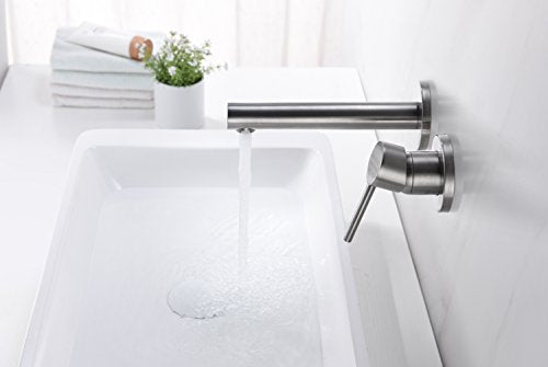 Sumerain Wall Mount Bathroom Faucet Brushed Nickel,Valve Included - color: Brushed Nickel, size: Right Handle
