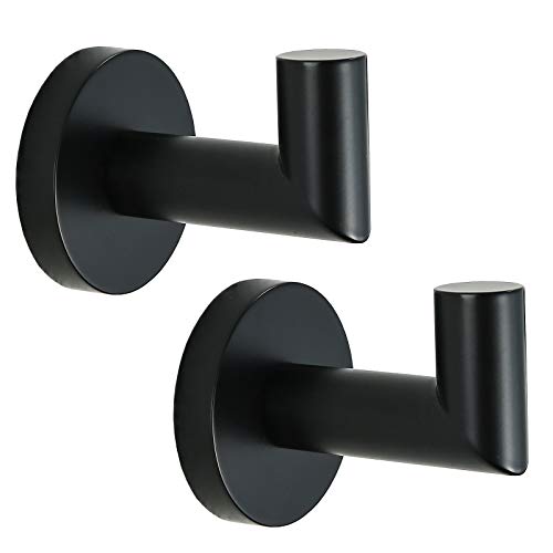 Towel Coat Hook Matte Black SUS304 Stainless Steel Bathroom Clothes Sponges Robe Hook Wall Mounted Round Kitchen Heavy Duty Hanger 2 Packs,96018-8MB. - color: Single Hook-Matte Black