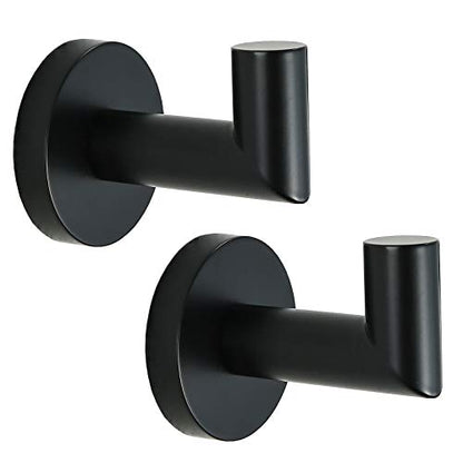 Towel Coat Hook Matte Black SUS304 Stainless Steel Bathroom Clothes Sponges Robe Hook Wall Mounted Round Kitchen Heavy Duty Hanger 2 Packs,96018-8MB. - color: Single Hook-Matte Black