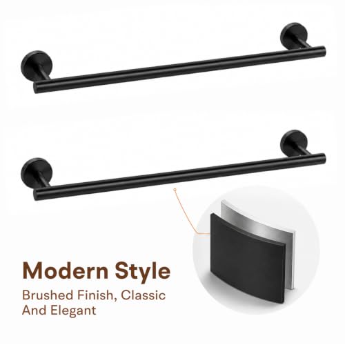 16 Inch Matte Black Bathroom Towel Bar, 2 Pieces Towel Racks for Bathroom SUS304 Thicken Stainless Steel Towel Holder - color: Black