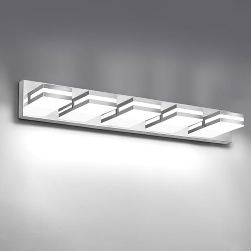IZORRO LED Modern Bathroom Lights Fixtures(5-Light,Dimmable,360°Rotate),Chrome Acrylic Wall Lighting,Vanity Lights for Bathroom Over Mirror - 6000k 30In （No Assembly Required） - color: Chrome, size: 5 - Light